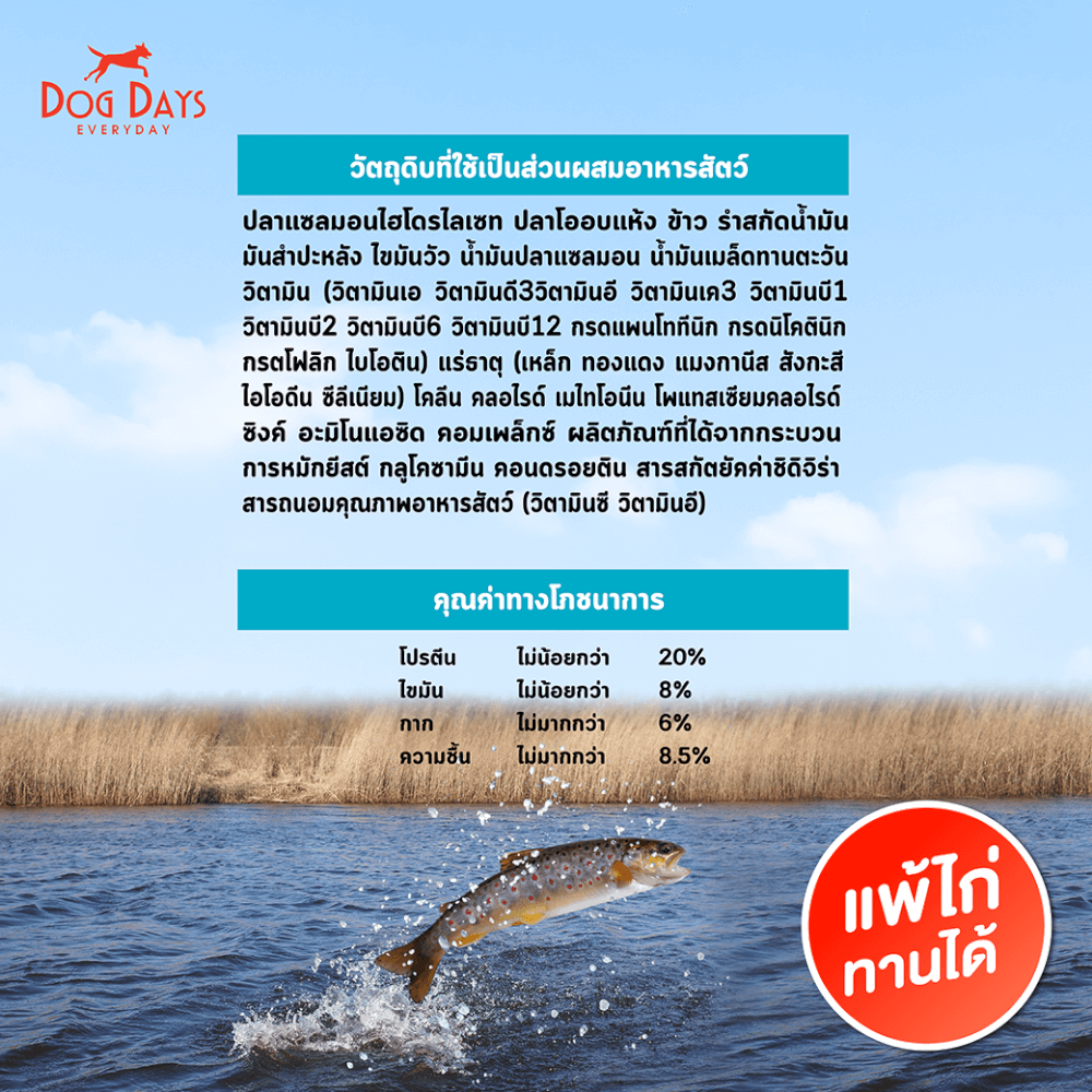 อาหารเม็ดสำหรับสุนัข DOG DAYS เกรดโฮลิสติก รสปลา สูตร DERMA (11.2 KG)